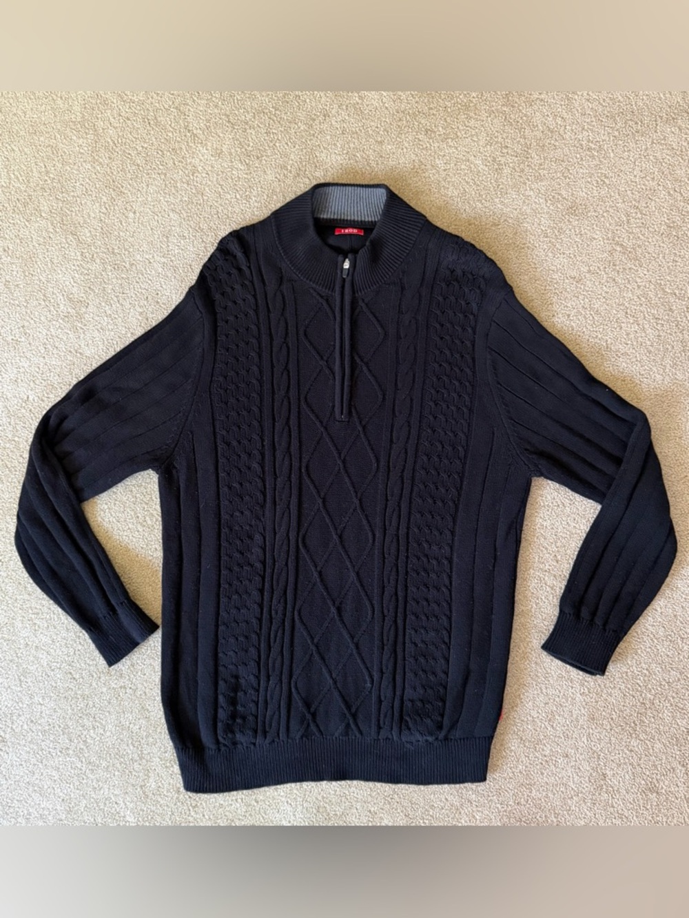 Men's Black Half-Zip Cable Knit Sweater